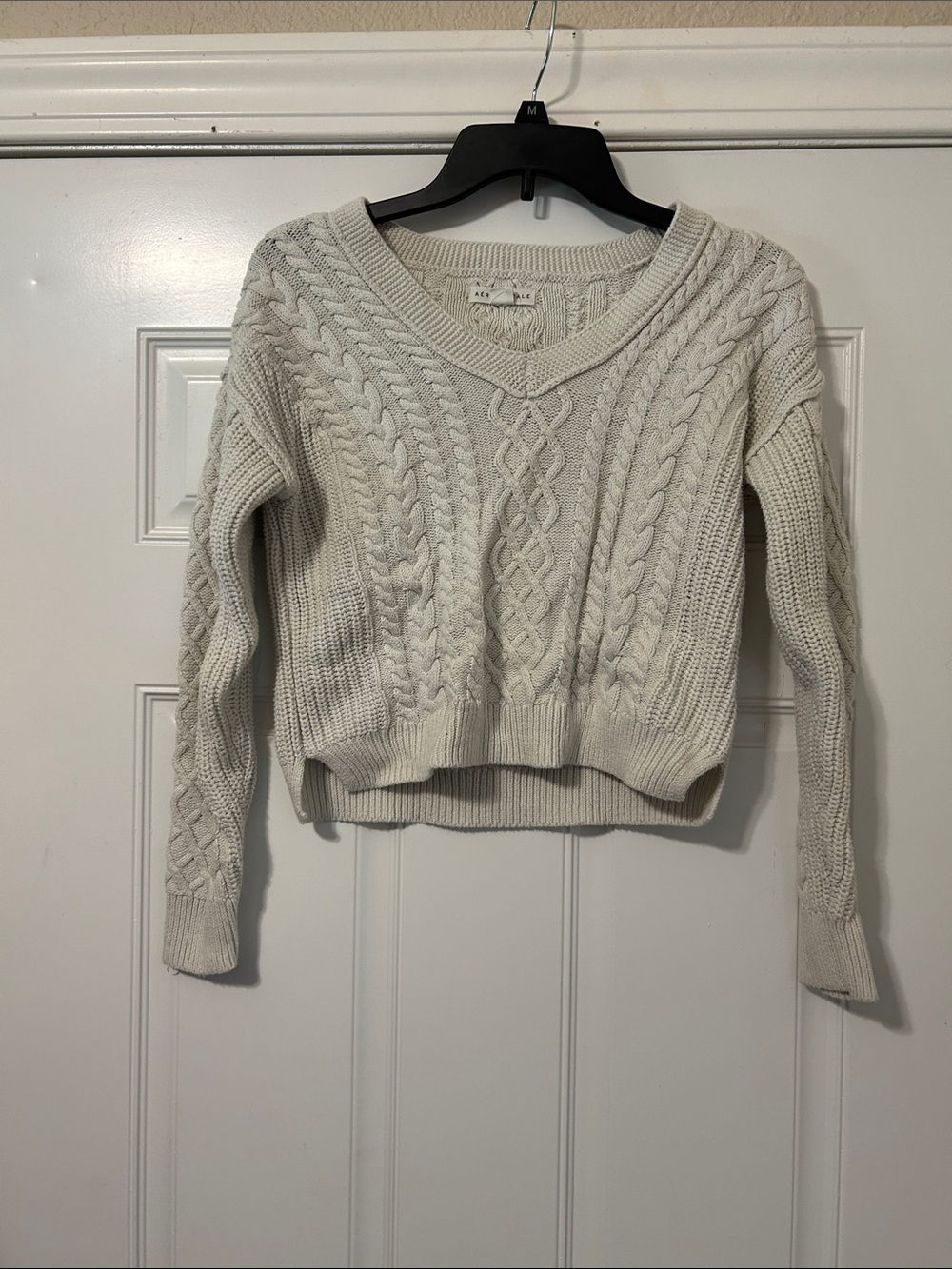 Cable Knit V-Neck Sweater - Cream
